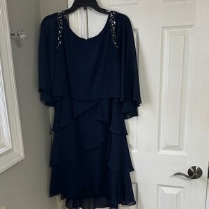 SLNY Elegant Navy Blue Layered Dress